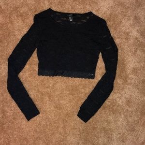 black lace long sleeve crop top